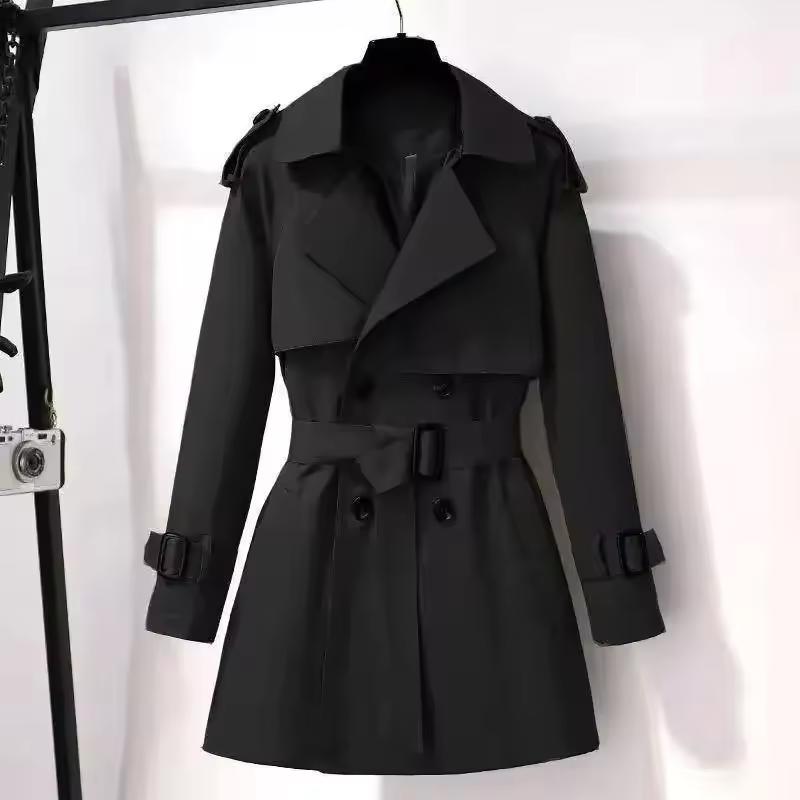 

Женское пальто средней длины Осень Зима Британский стиль Приталенное пальто XS чёрный