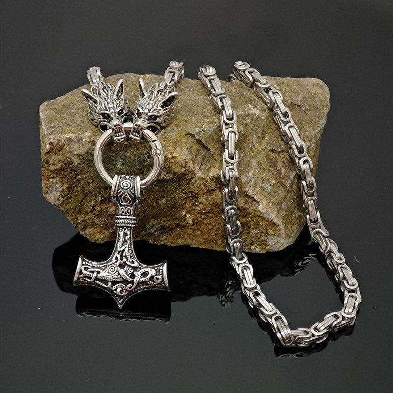 

Viking Mjolnir Pendant Necklace For Men Stainless Steel Sweater Chain Norse Jewelry stainless steel chain - 60cm