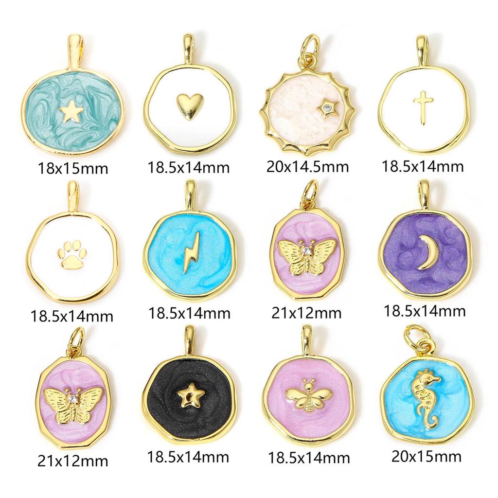 1 Piece Brass Concise Brass Moon Lighting Charms For Jewelry Making 18K Real Gold Plated Irregular Pentagram Star Enamel Pendant