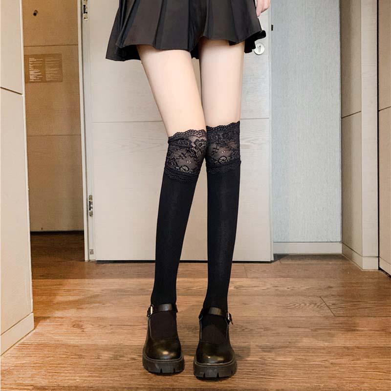 Lolita Lace Frill Mid-Calf Socks with Bow Ribbon - White Ballet Style JK Knee-Highs for Spring & Autumn