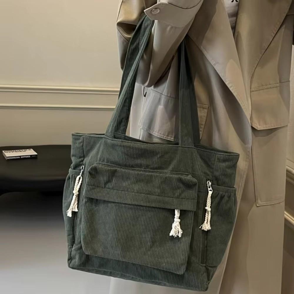 Corduroy Work Shoulder Bag Large Capacity Casual Tote Bag Handbags Solid Color with Multiple Pocket Crossbody Bag For Women