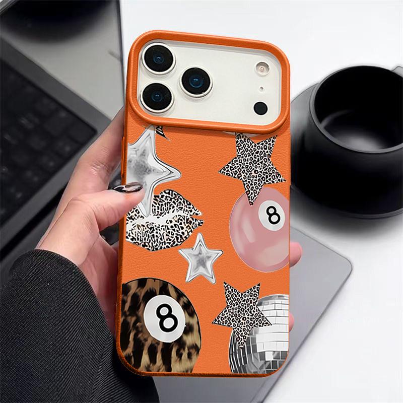 Vintage Leopard Print Stars Billiards Case For iPhone 17 Pro Max iPhone 16 Pro Max 15 14 13 12 11 16E Air Luxury Leather Texture Silicone Cover