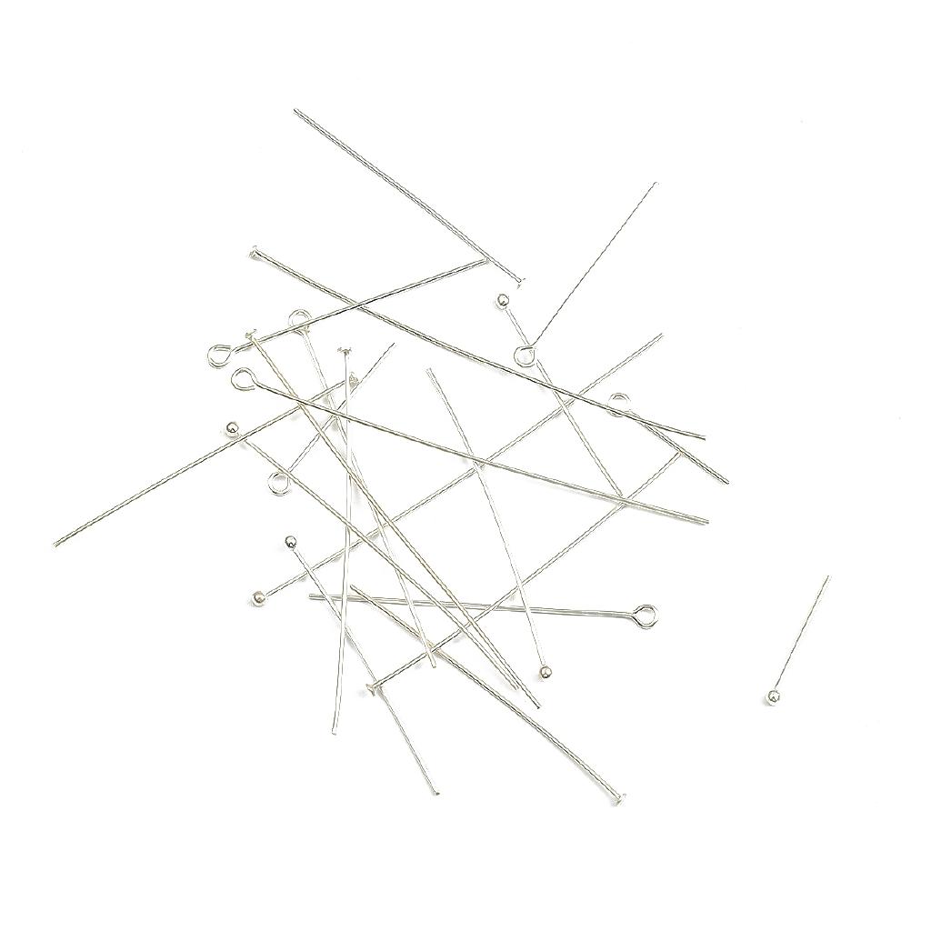 [15-50mm] 925 Sterling Silver Eye Head Pins Flat Head Pins T Shape Needles Ball Head Pins for Jewelry Making DIY 2pcs