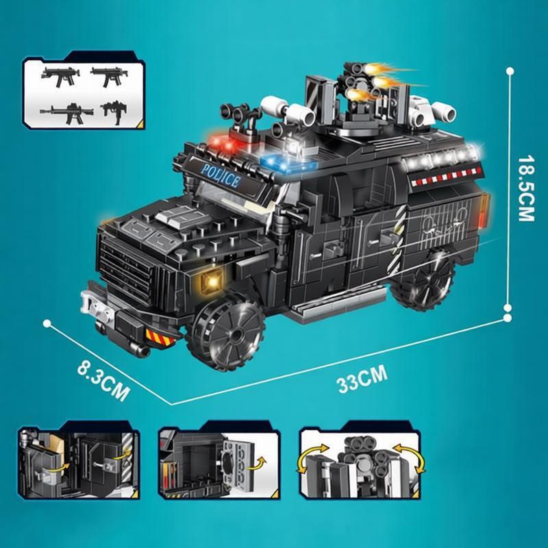 4 In 1 SWAT Police Armored Truck Building Blocks Helicopter Speedboat Vehicle Car Toy Bricks Educational Toy Christmas Gift