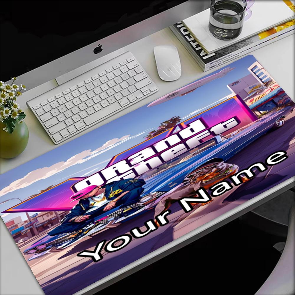 Custom Name GTA Theme Mouse Pad, Non Slip Rubber Base, Multifunctional Office & Home Decor, Perfect for Workspace Personalization.