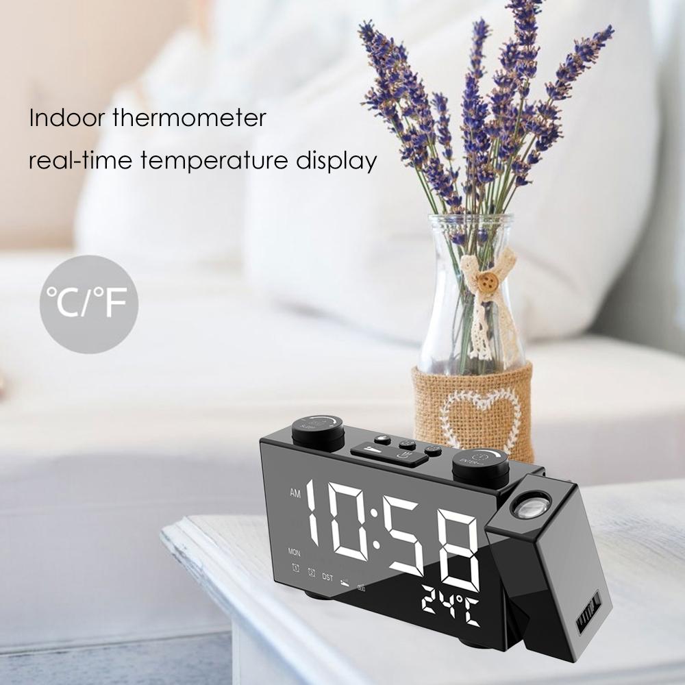 6 Inch Digital FM Projection Radio Alarm Clock 4 Brightness Adjustment 3 Time Displays Dual Alarm