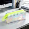 Multi-pen Storage Pouch Iridescent Holographic Pencil Case Transparent Stationery Bag with Wide School Supplies Organizer U-Shaped Zipper,