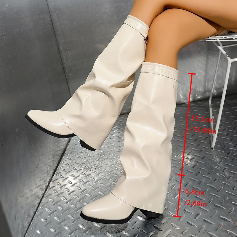 Fashion Fashion Wide Leg Knee High Boots Women Autumn Winter Slip On High Heels Pants Boots Woman Pu Leather Long Botas Plus Size 36-43