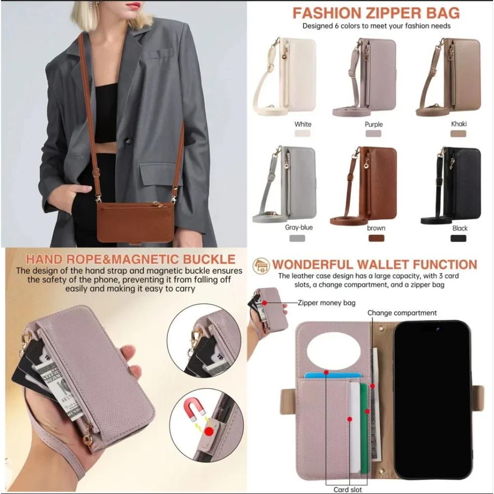 Crossbody Wrist Strap Zipper Wallet Card Slots Holder Phone Case for IPhone 16 15 Plus 14  13 12 11 Pro Max Mirror Leather Cover