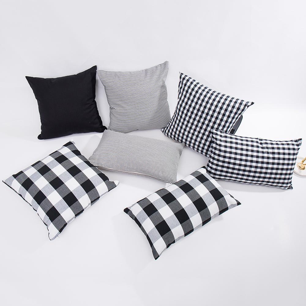 30X50/45X45cm Black Yarn Dyed Cotton Linen Tasselled Cushion Cover Hot Plaid Stripes Geometry Pillowcase Decorativos Para