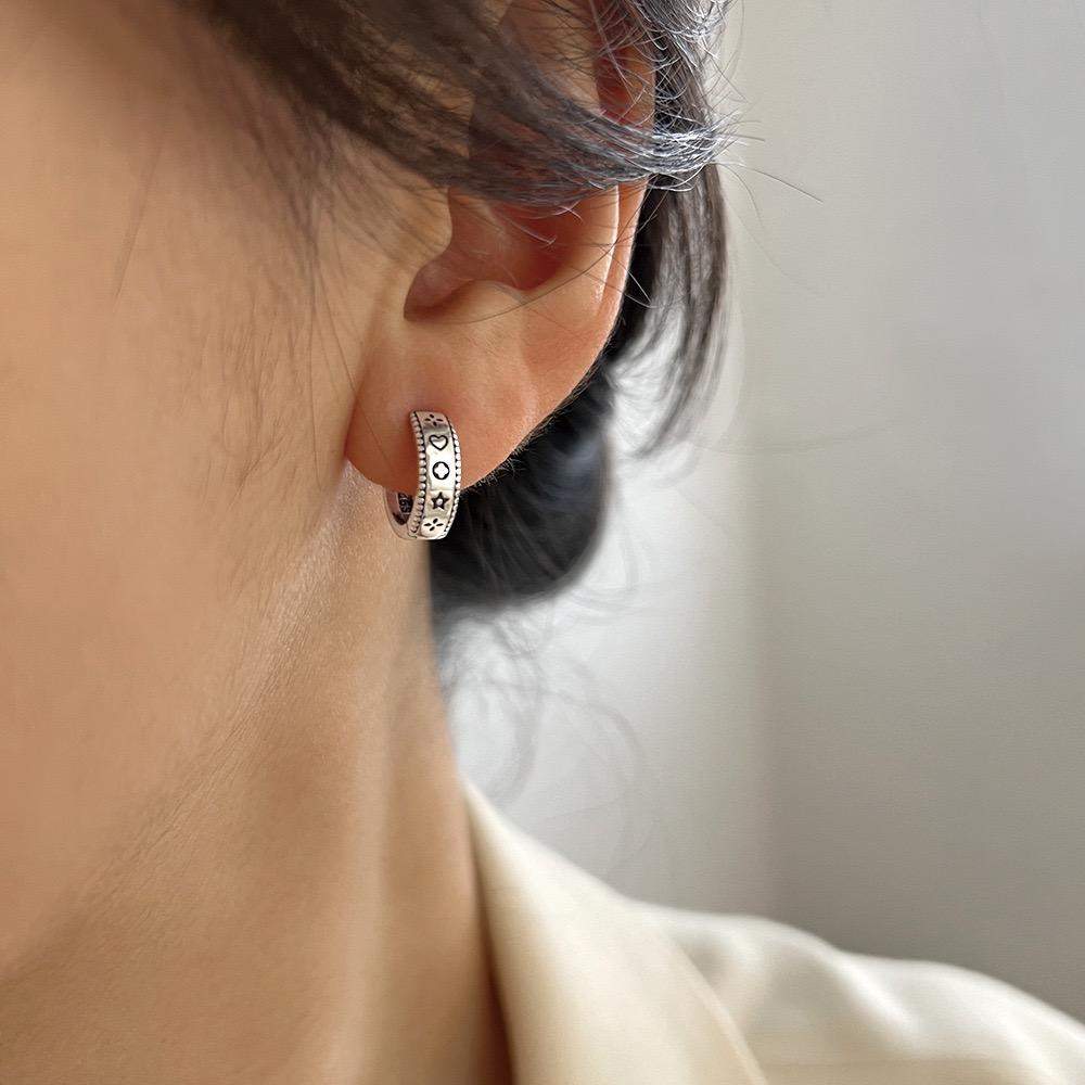 925 Sterling Silver Vintage Earrings For Women Trendy Simple Retro Round Heart Earring Jewelry Prevent Allergy Party Accessories
