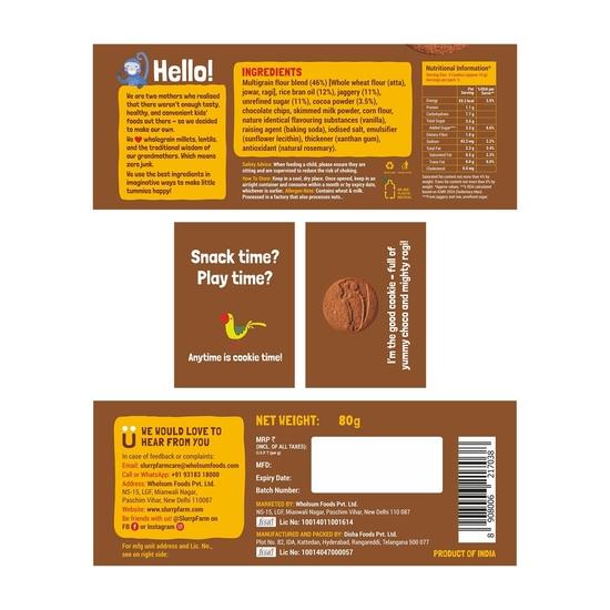 Slurrp Farm Geen Meel Geen Geraffineerde Suiker Assorti Pak Koekjes | Banaan Haver, Choco Ragi en Melk Choco Chip | Pak van 3 x 80g