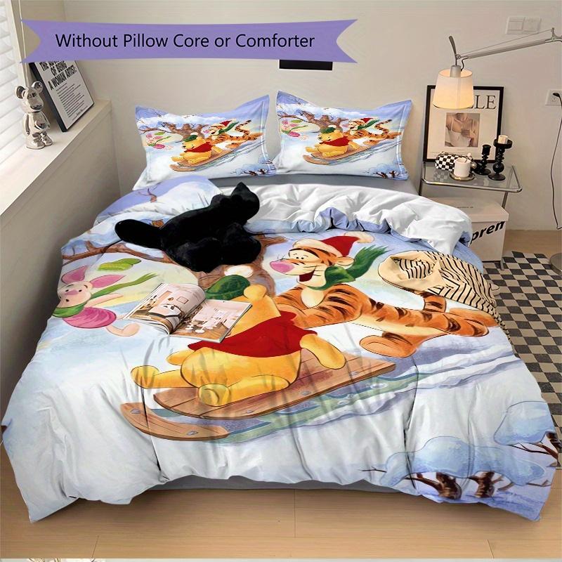 Set Biancheria da Letto Natalizia con Winnie the Pooh e Amici, 3 Pezzi, Include Copripiumino e Federe, Adatto a Tutte le Stagioni S094