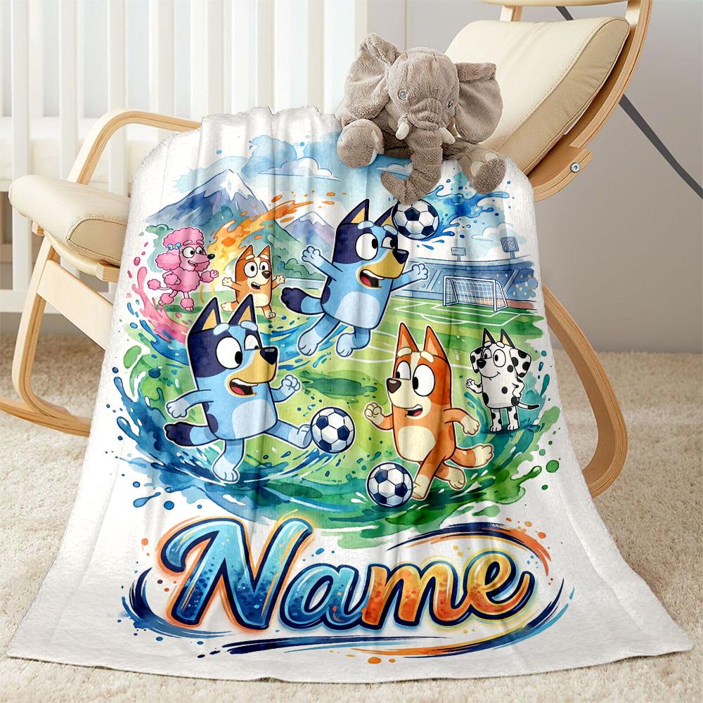 Bluey's Festive Football Fun Customize Your Name Blanket Throw Customizable Blanket Ultra-Soft Suitable for Picnics Chair Bedding Seaside