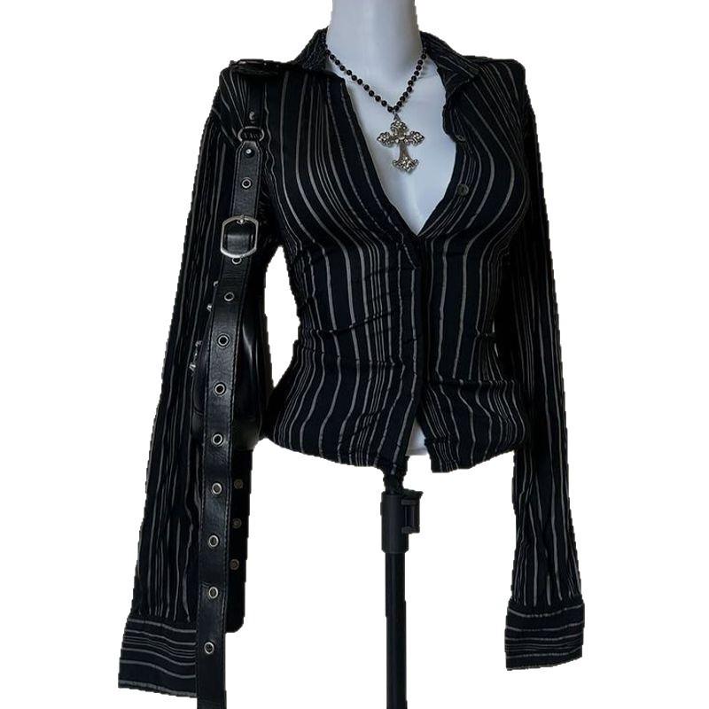 French Style Slim Fit Striped Long Sleeve Shirt