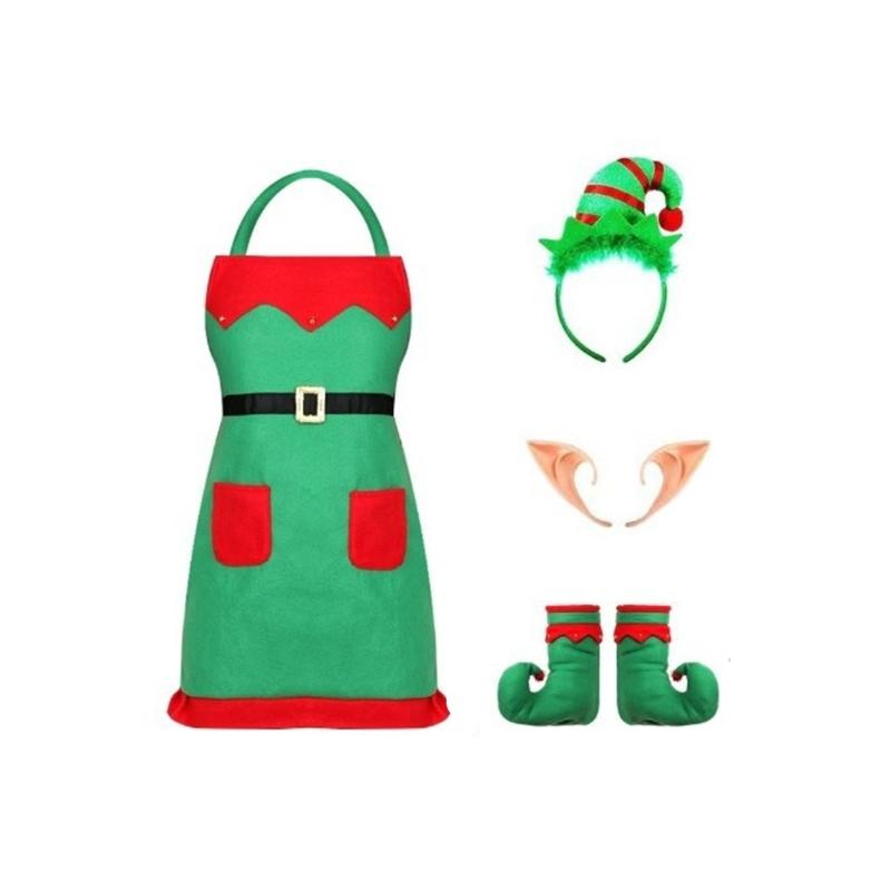 Holiday Apron Dress Costume Set With Accessories Cosplay Elf Dressingup Props For Christmas Celebration Gathering Wear