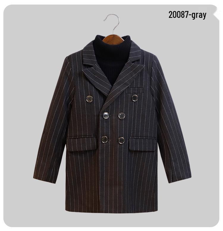 Boys' Wool Blend Plaid Overcoat with Suit Collar - Quilted, Warm, Mid-Length Trench for Autumn/Winter