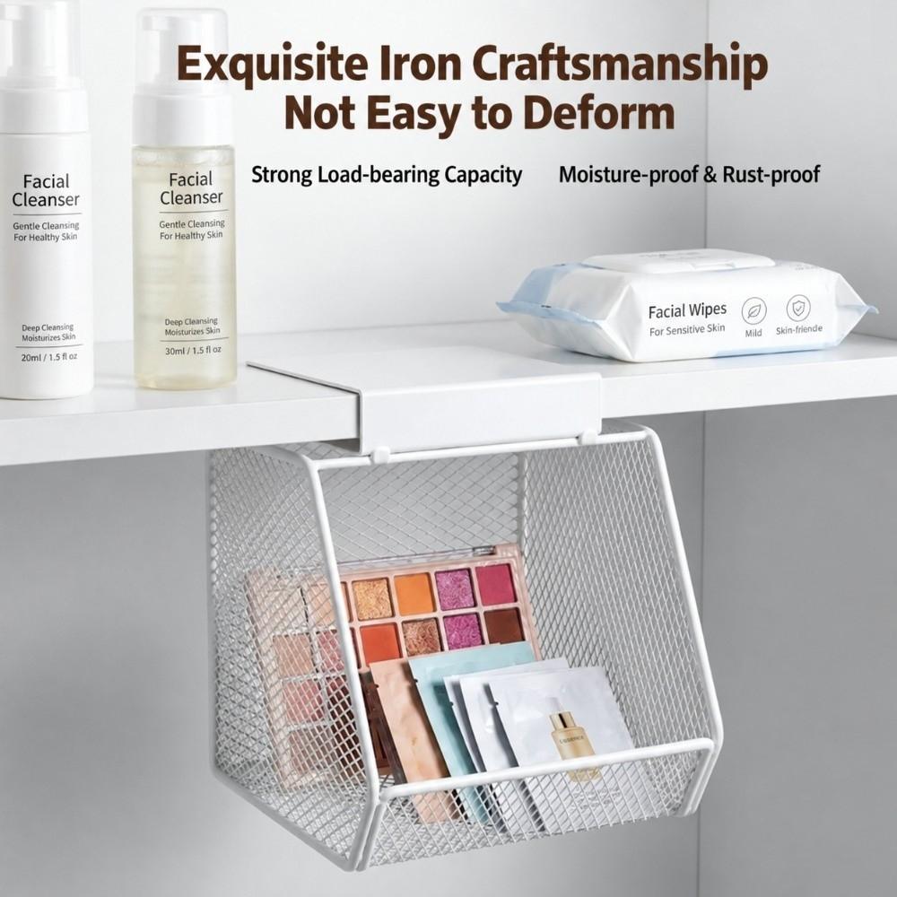No Drill Under Cabinet Organizer Metal Mesh Bathroom Cabinet Organizer  For Bathroom Organizer