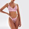 Sexy underwear women's ultra-thin perspective embroidery printed lace big chest small top support bra set