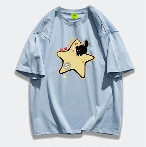 

Large size fat sister pure cotton American front shoulder short-sleeved t-shirt women s summer niche design sense high street top season ins trendy 3XL світло-синій колір