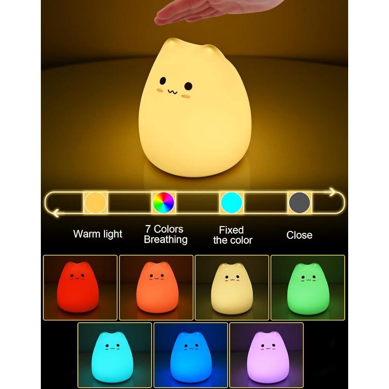 Glue pat lamp, cute cat silicone lamp, creative silicon colorful atmosphere mini gift, dry battery night light