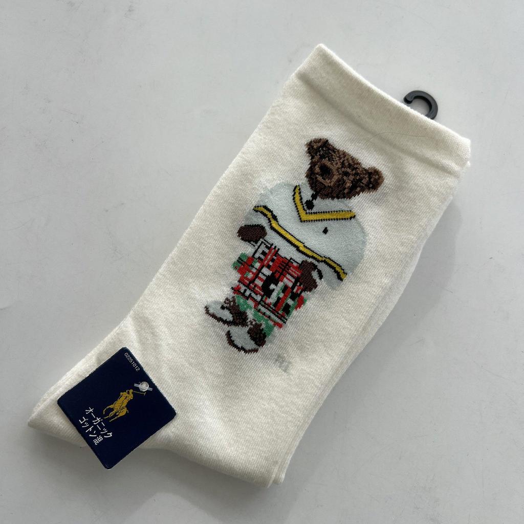 Trendy Mid-Calf Women's Cotton Socks - Four Seasons Style with Cartoon Little Bear Design