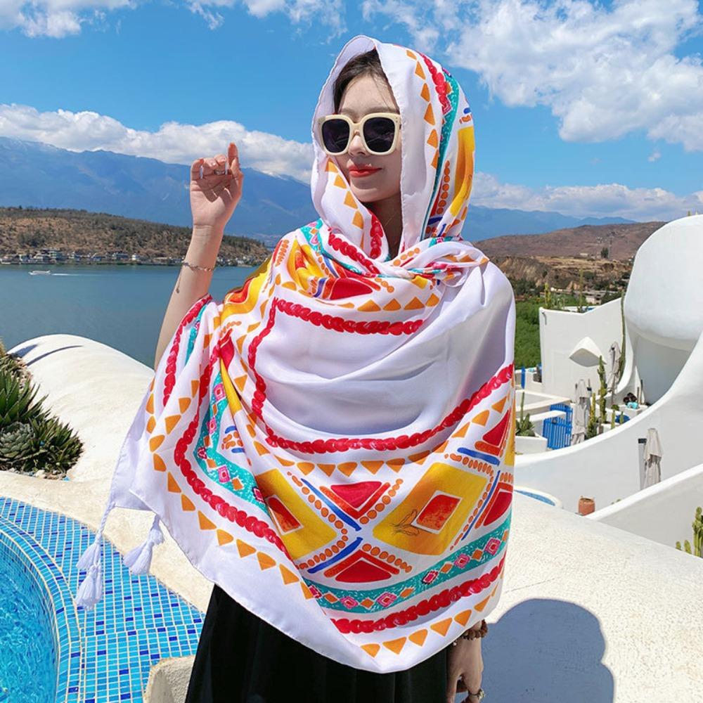 

Ethnic Large Shawl Wrap Scarf Breathable Chiffon Hijabs New Women Cool Satin Smooth Crepe 9