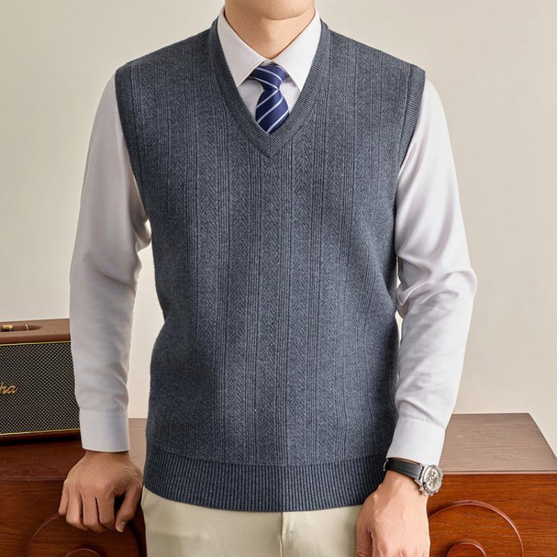 Men S V Neck Sleeveless Knit Sweater Vest For Middle Aged Dad