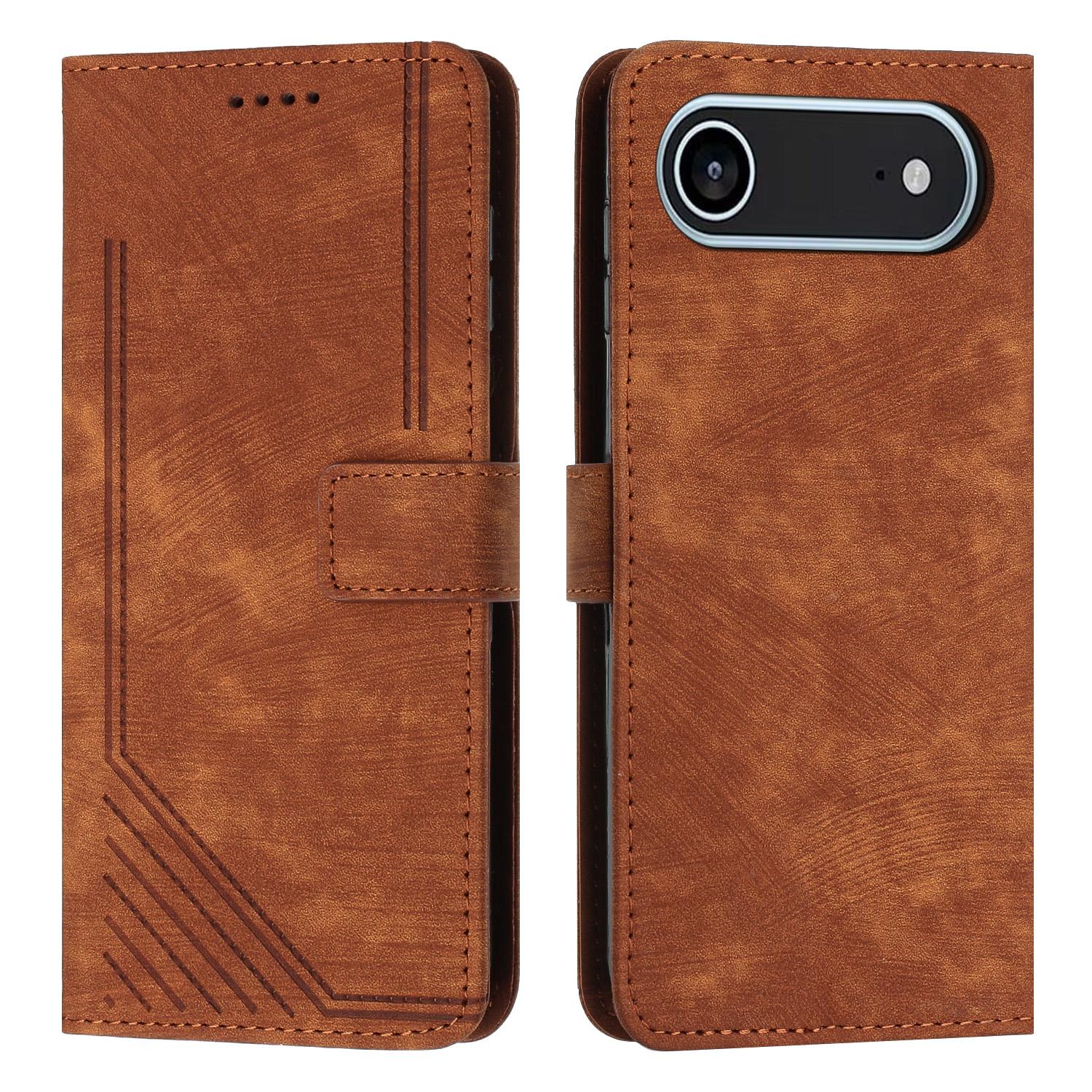 For iPhone Air Stand Case Imprinted Lines Leather Phone Cover A
