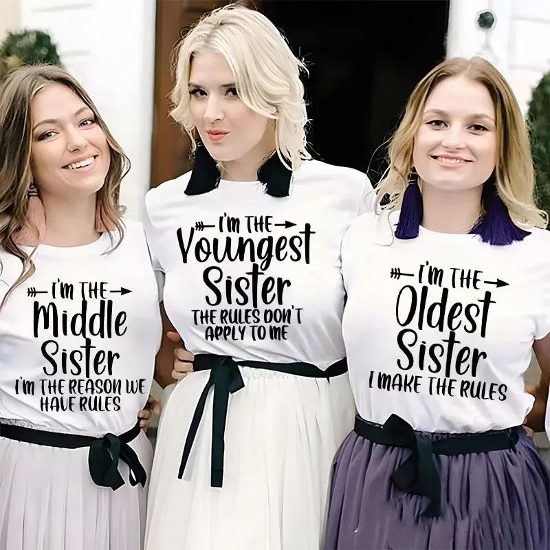 Sister Rules Gifts T Shirts Sweet Fashion Women Tshirt Funny Oldest Middle Youngest Sister Tees Sarcastic Sibling Matching Shirt