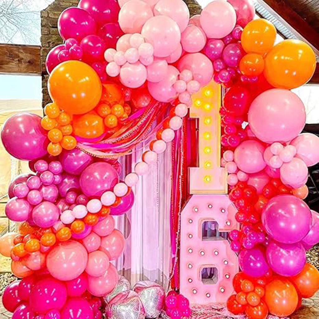 134PCS Pink and Orange Balloon Arch Kit Metallic Gold Latex Balloon Birthday Party Baby Shower Wedding Party Decorations