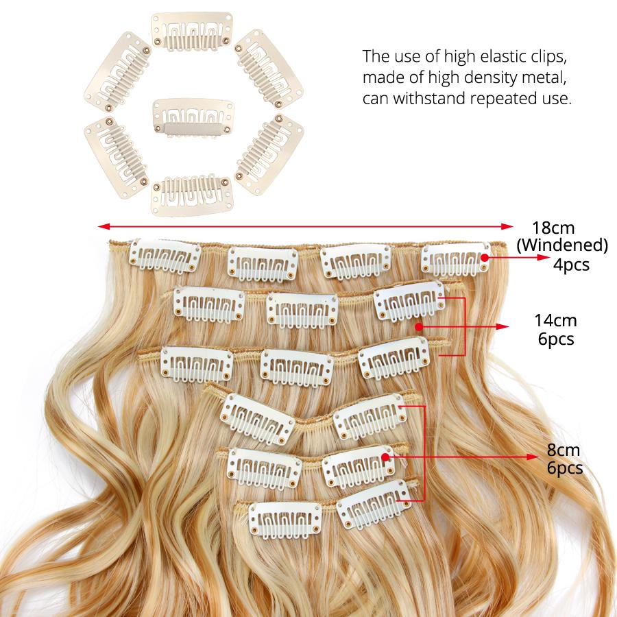 16 Clips In Hair Extension Body Wave 22 Inch Hair Extension Clip For Women Synthetic Hair Extensions Black Color