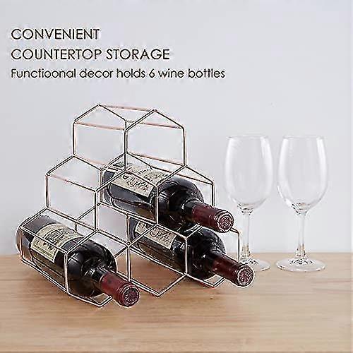 Countertop Wine Rack - 6 Bottle Holder For Wine Storage, Freestanding Wine Rack For Wine Cellar Bar Cabinet Gold