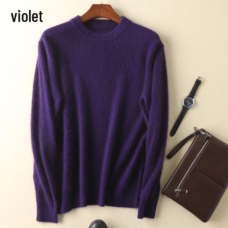 Men's Plus Size Cashmere Mink Velvet Round Neck Sweater - Thickened, Loose Fit for Autumn/Winter