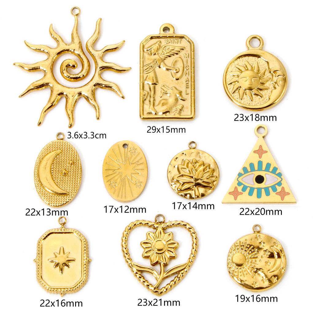 2 Pcs 304 Stainless Steel Charms Gold Plated Sun Moon Star Flower Pendants For DIY Necklace Bracelet Jewelry Making Findings