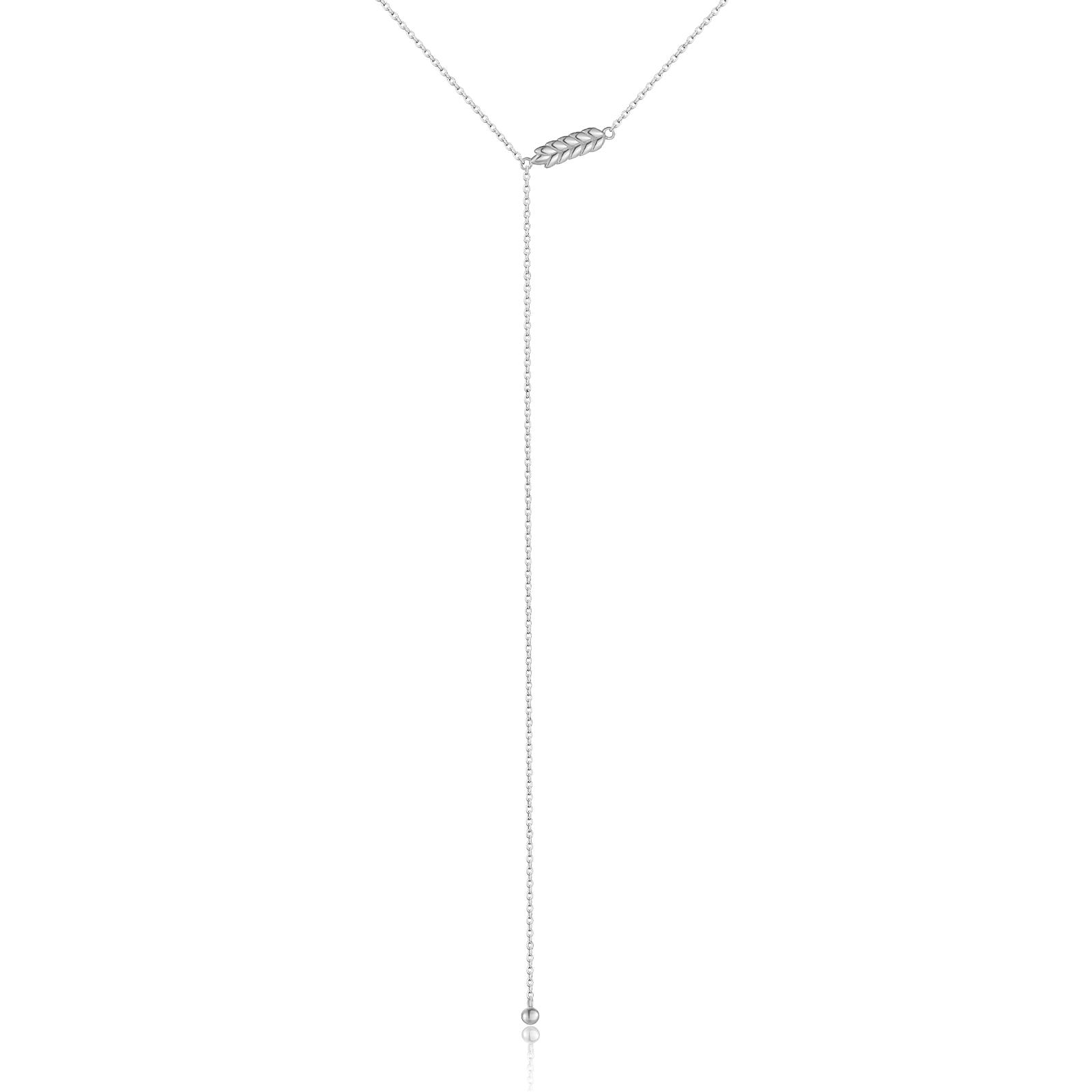 

Sterling Silver Minimalist Wheat Leaf Pendant Long Y-Shaped Necklace Fine Jewelry for Women s Casual Style серебряный
