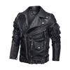 European and American locomotive PU leather jacket multi-pocket zipper leather jacket men's autumn and winter punk jacket European size