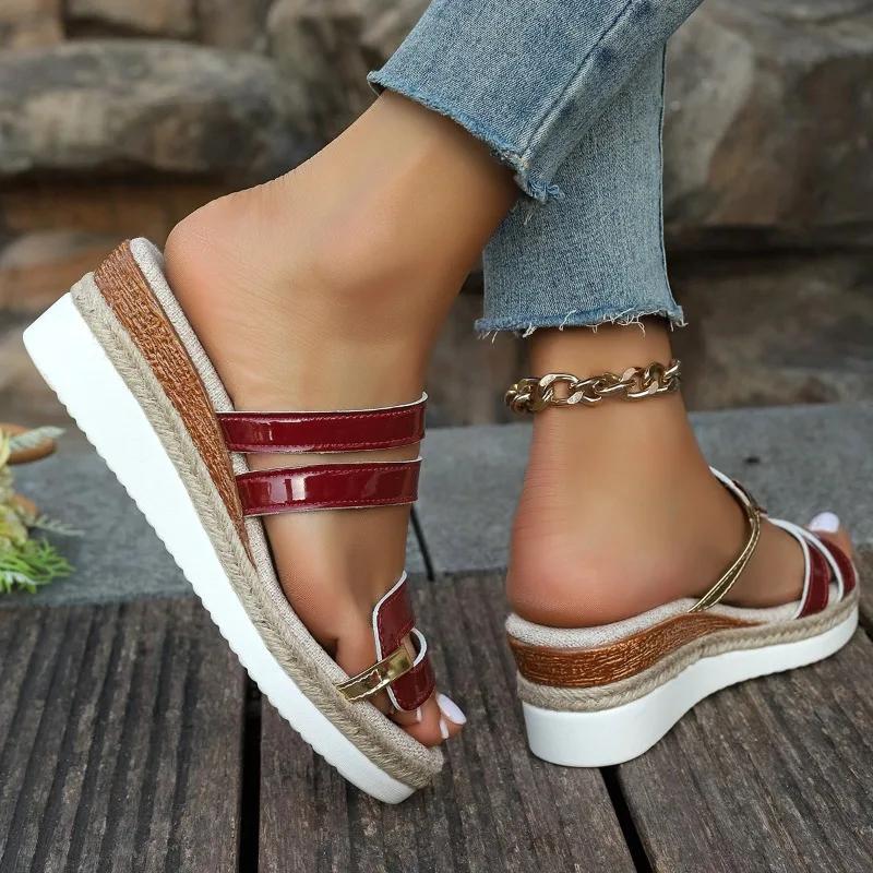 Fashion Ladies Shoes 2024 Hot Sale Peep Toe Women's Slippers Fashion Color Matching Casual Slippers Women New Plus Size Wedge Slippers