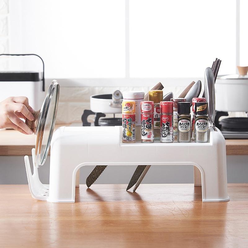 Kitchen Storage Multi-function Rack Spice Box Cutting Board Shelf Lid