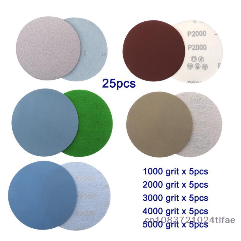 1/2/3/4/5/6 Inch Hook And Loop Sandpaper 25 Pcs Assorted 1000 /2000 /3000 /4000/ 5000 Grit Sanding Paper Round For Polishing
