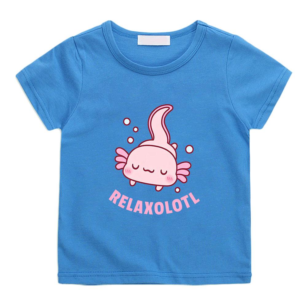 Axolotl 100% Cotton Pink Children's T-shirts Funny Cartoon Print Short Sleeve Boys Girls Tees Casual Round Neck Camisetas  Anime T-shirt Summer Tops