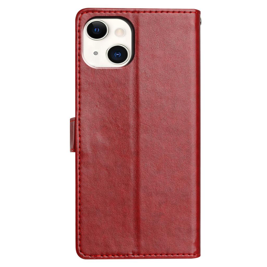 For iPhone 15 Plus Leather Phone Case Wallet Stand Cover with Handy Strap