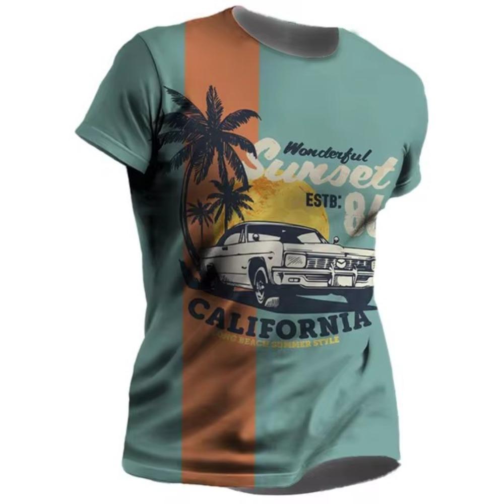 

Retro Car Pattern 3D Digital Printed Men s Casual and Comfortable Round Neck Short Sleeved T-shirt S