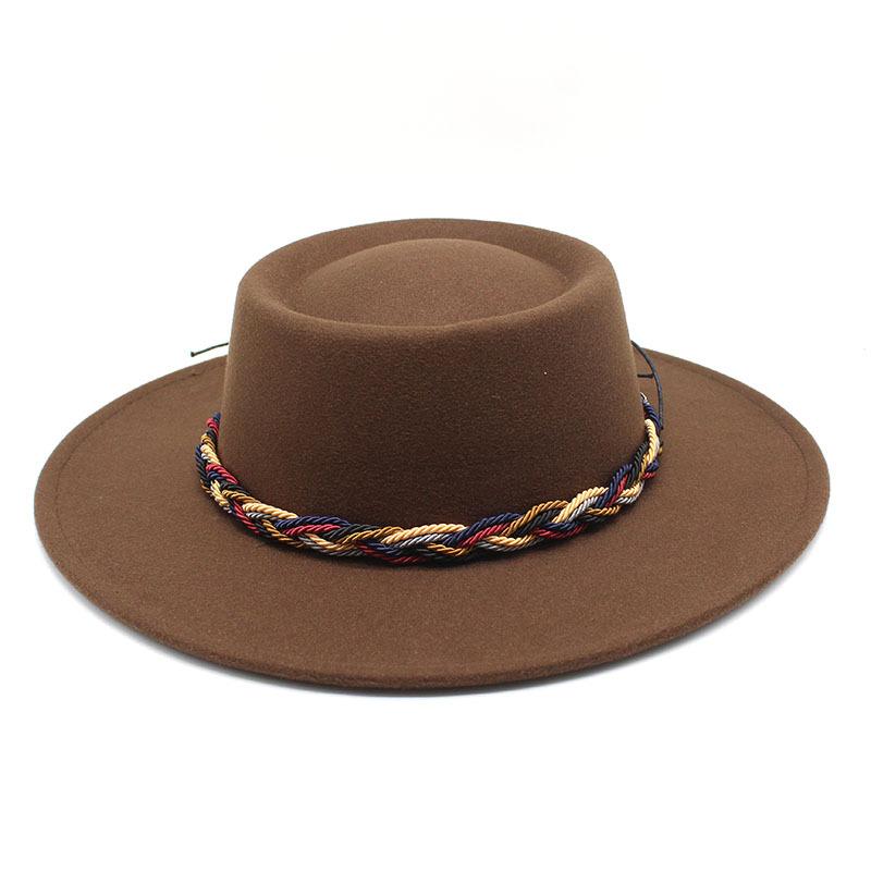 Wool Big-Brimmed Jazz Top Hat For Men And Women, Concave-Convex Top Woven With Top Hat 8.5Cm Big Edge