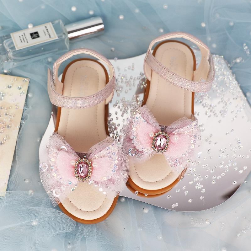 

Summer Girls Purple Dream Princess Sandals Fashion Sequins Bow Rhinestone Baby Shoes Kids Shoes For Pink Wedding Dress Sandals 25