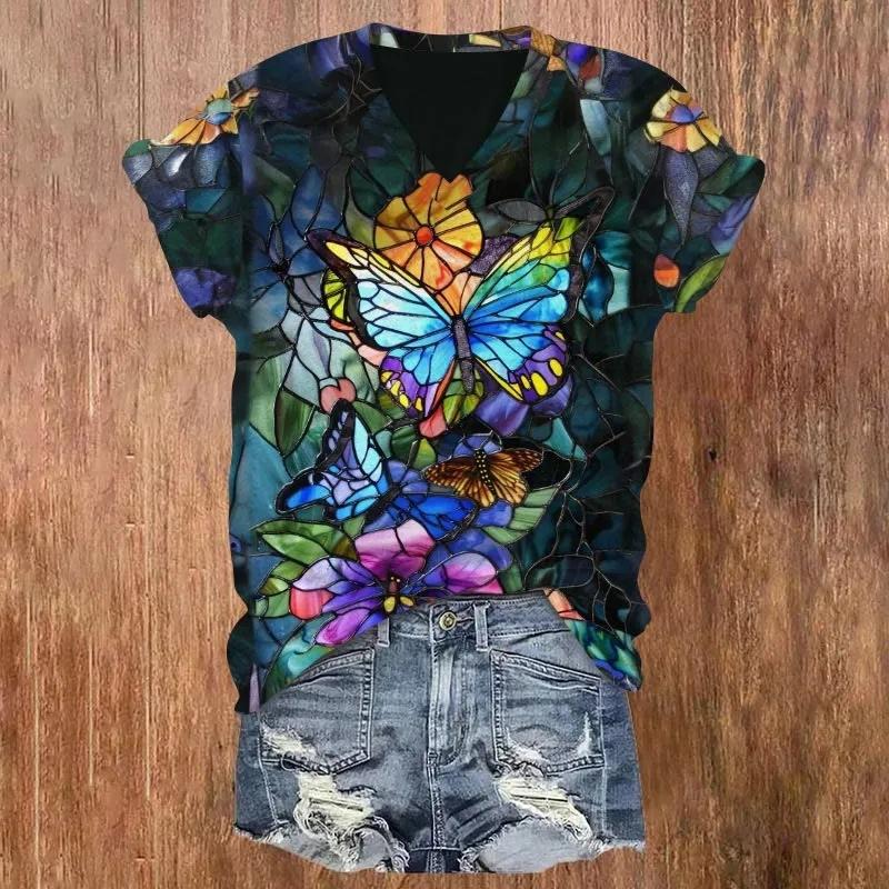 Short Sleeved Trendy Versatile Fashion Loose Top Summer Thin V-neck T-shirt
