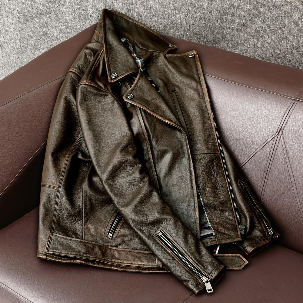 Herren Vintage distressed Echtlederjacke Schwergewicht Biker Mantel Echte Rindsleder Motorradjacke