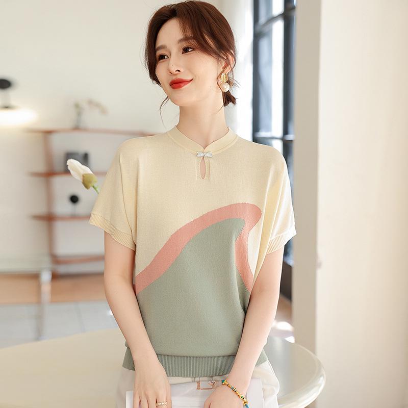 Elegant Summer Ice Silk T-Shirt for Women: Stylish Short-Sleeve Blouse for Middle-Aged and Elderly Ladies - 2026