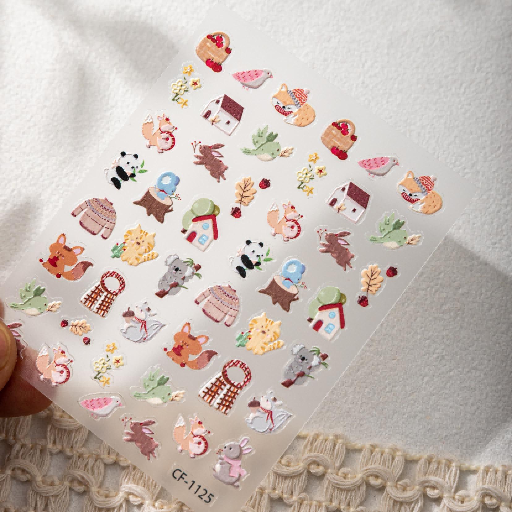 

Cyansea Cute Cartoon Animal Nail Art Stickers - Squirrel, Panda, and Plant Designs for Kids