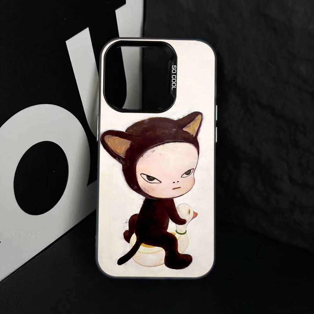 Art of Japan Y-Yoshitomo Nara Phone Case For iPhone 17,16,15,14,13,12,11 Plus,Pro Max,XS,Colored Silver Plated Inside Cover iPhone13